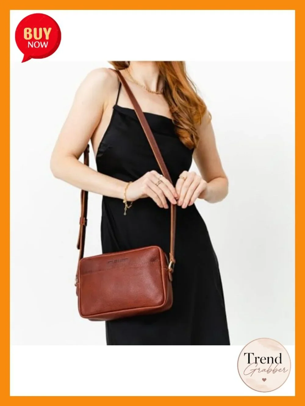 Large Full-Grain Leather Camera Bag Crossbody with Adjustable Strap
